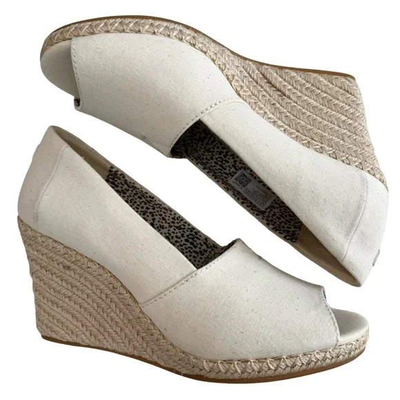 NWOT Toms Michelle Canvas Espadrille Peep Toe Wedge Pump in Natural Size 8.5 - Picture 5 of 16